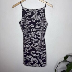 Vintage Finesse Y2K Gray/Black Velvet Mini Dress 90s USA *See‎ Measurements